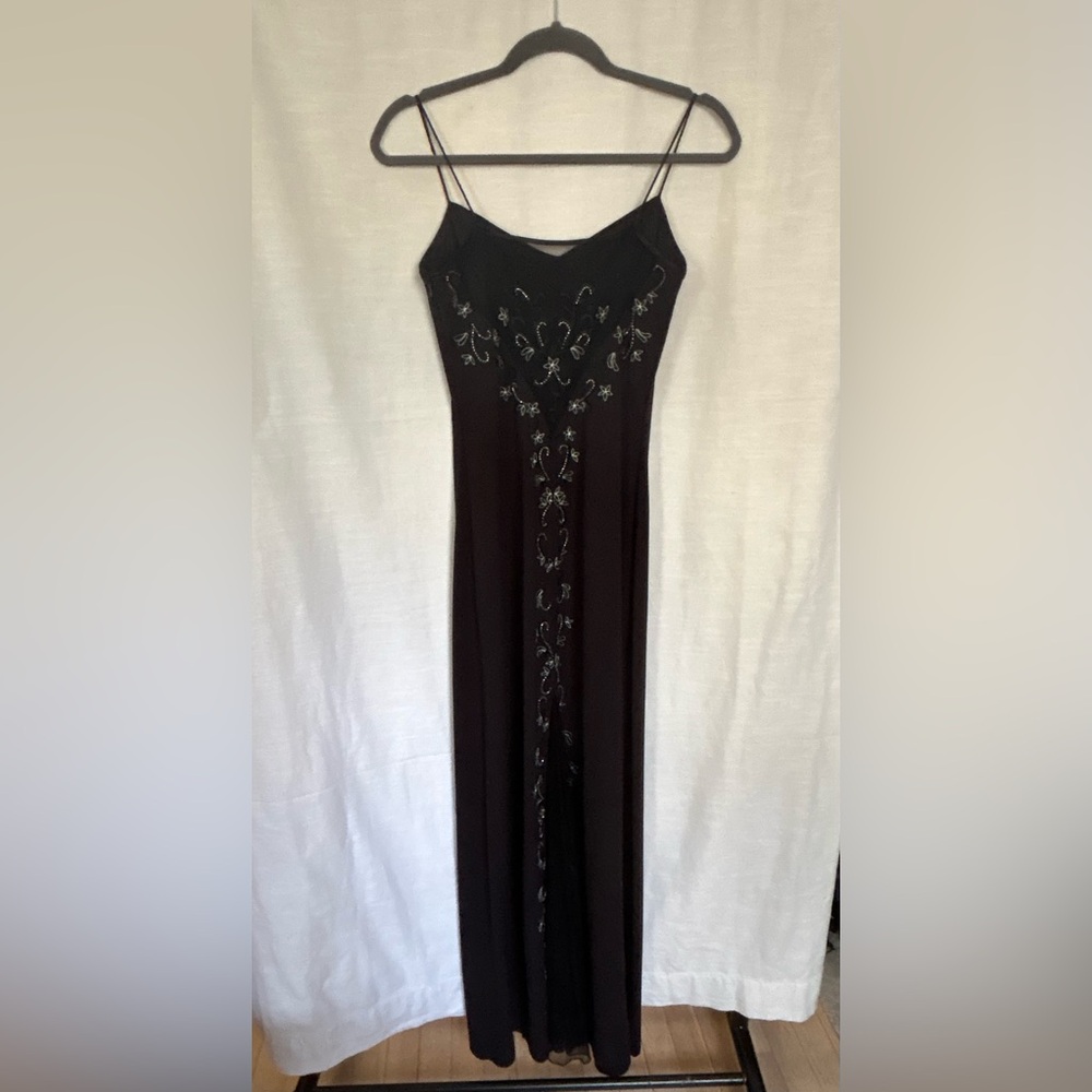 Vintage 90's Y2K Dave & Johnny Black Beaded Evening Prom Gala Party Dress